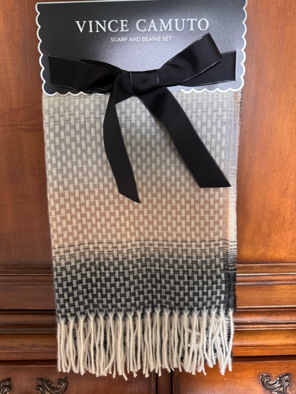 Vince Camuto Woven Scarf in Beige, Black, Cream
